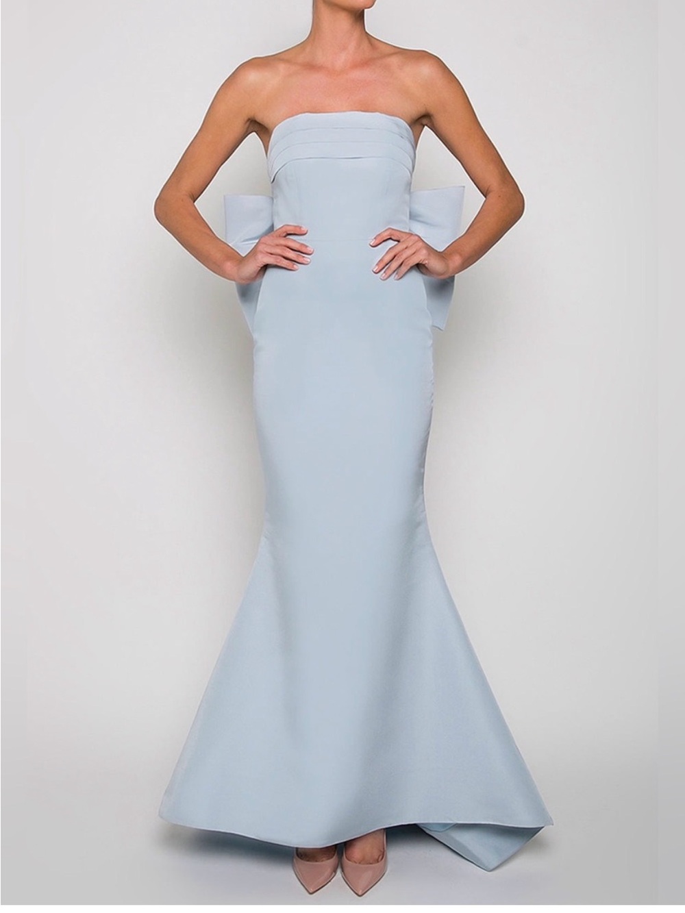 Alexia Maria Strapless Light Blue Mermaid Evening Gown- 100% silk
